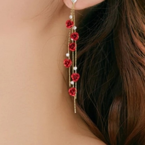 Rose Petal Drop Earrings - Picture 2 of 5